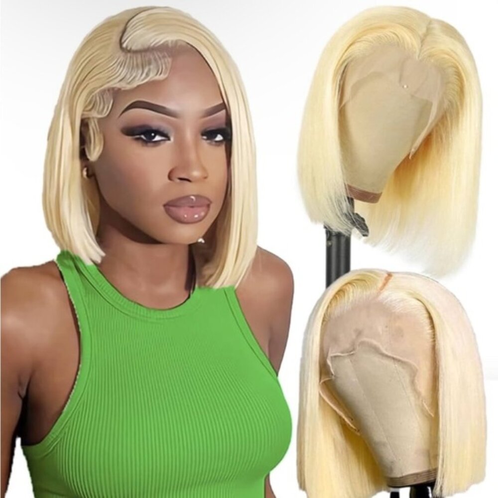 HUMAN HAIR 8” Bob 13x4 180% density platinum 613